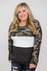 Plus Size Camo Color Block Pullover Top