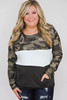 Plus Size Camo Color Block Pullover Top