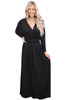 Black Wrap V Neck Dolman Sleeve Pleated Maxi Dress