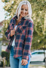 Plaid Button Pocket Long Sleeve Asymmetric Shirt