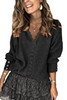 Black Lace V Neck Knitted Pullover Sweater