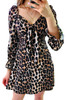 Leopard Print Puff Sleeve Knot Mini Dress