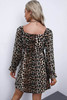 Leopard Print Puff Sleeve Knot Mini Dress