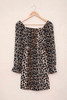 Leopard Print Puff Sleeve Knot Mini Dress