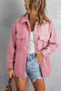 Pink Turn Down Collar Buttoned Baggy Coat with Pocket