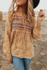 Leopard Patch Drawstring Long Puff Sleeve Blouse