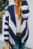 Blue Color Block Open Front Knitted Cardigan