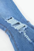 Sky Blue High Waist Raw Hem Button Ripped Flare Jeans