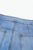 Sky Blue High Waist Raw Hem Button Ripped Flare Jeans