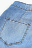 Sky Blue High Waist Raw Hem Button Ripped Flare Jeans