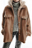 Brown Turn Down Collar Buttoned Baggy Coat with Pocket