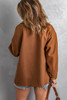 Brown Turn Down Collar Buttoned Baggy Coat with Pocket