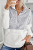 Gray Colorblock Half Zipper Fleece Plus Size Sweatshirt with Pocket