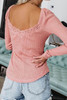 Pink Lace Patchwork Ribbed Long Sleeve Top