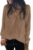 Brown Lace Crochet Buttoned Long Sleeve Shirt