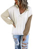 Khaki & Black Colorblock V Neck Long Sleeve Hoodie
