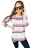 White Stripe Print Crew Neck Long Sleeve Top