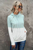 Sky Blue Colorblock Drawstring Zipper Hoodie with Pockets