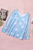 Sky Blue Daisy Print Mesh Patchwork Long Sleeve Top