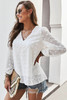 White Swiss Dot Bubble Sleeve Blouse