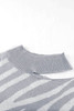 Gray Zebra Print Mock Neck Cold Shoulder Sweater