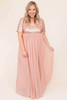 Pink Plus Size Short Sleeve Sequin Splicing Mesh Maxi Dress