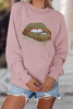 Pink Crew Neck Leopard Lips Graphic Sweatshirt