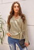 Khaki Wrap V Neck Sweater with Side Tie