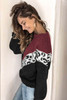 Wine Colorblock Chevron Leopard Pullover Sweater