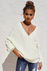 Beige Wrap V Neck Lantern Sleeve Textured Sweater