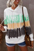 Green Colorblock Tie-dye Drawstring Pullover Hoodie