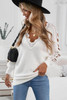 White Lace Splicing V Neck Pullover Sweater White Lace Splicing V Neck Pullover Sweater