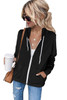 Black Long Sleeve Zipped Front Pocketed Hoodie with Fleece Black Long Sleeve Zipped Front Pocketed Hoodie with Fleece