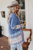 Blue Aztec Print Open Front Knitted Cardigan Blue Aztec Print Open Front Knitted Cardigan