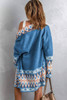 Blue Aztec Print Open Front Knitted Cardigan Blue Aztec Print Open Front Knitted Cardigan
