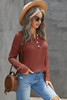 Henley Pullover Drop Shoulder Sweater with Slits