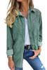 Green Rivet Corduroy Buttoned Long Sleeve Shirt with Pockets