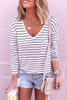 Striped V Neck Long Sleeve Top
