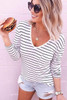 Striped V Neck Long Sleeve Top