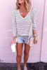 Striped V Neck Long Sleeve Top