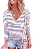 Striped V Neck Long Sleeve Top