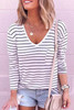 Striped V Neck Long Sleeve Top