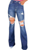 Blue Mid Waist Distressed Flared Jeans