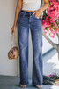 Blue Raw Hem Straight Leg Jeans