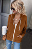 Brown Zip-Up Pocket Drawstring Hoodie Jacket