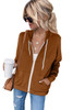 Brown Zip-Up Pocket Drawstring Hoodie Jacket