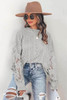 Gray Crochet Lace Pointelle Knit Sweater