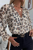 Leopard Print V Neck Lantern Sleeve Buttons Shirt