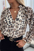 Leopard Print V Neck Lantern Sleeve Buttons Shirt