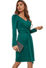 Green V Neck Long Sleeve Belted Side Split Bodycon Dress